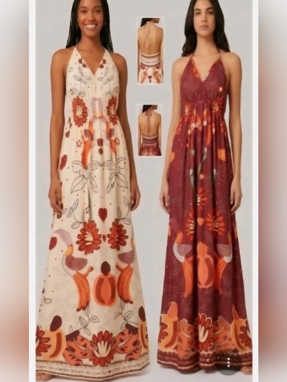 Lot of 2 SHEIN Floral Halter Maxi Dresses Size Medium (6/8) Boho Summer